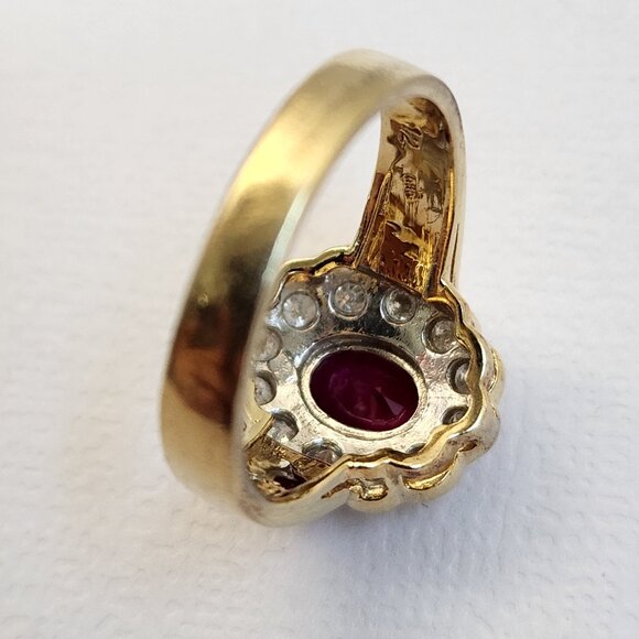 VTG 5.10g 14K Gold Natural Genuine Ruby & Diamond Cluster Halo Ring Size 6/7 - Picture 13 of 15